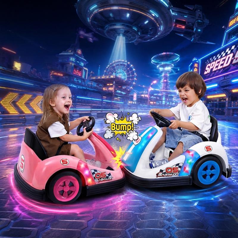 Baby Bumping Toy Car with DIY Stickers,360 Degree-Spin, Music, Bluetooth,LED Lights