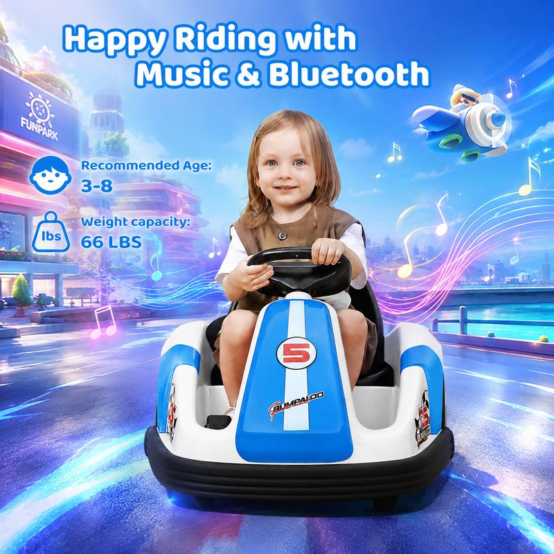 Baby Bumping Toy Car with DIY Stickers,360 Degree-Spin, Music, Bluetooth,LED Lights
