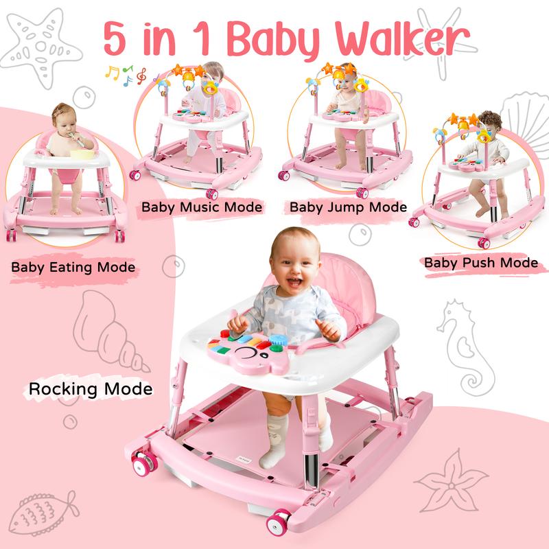 5-in-1 Convertible Baby Walker and Rocker with Music Box