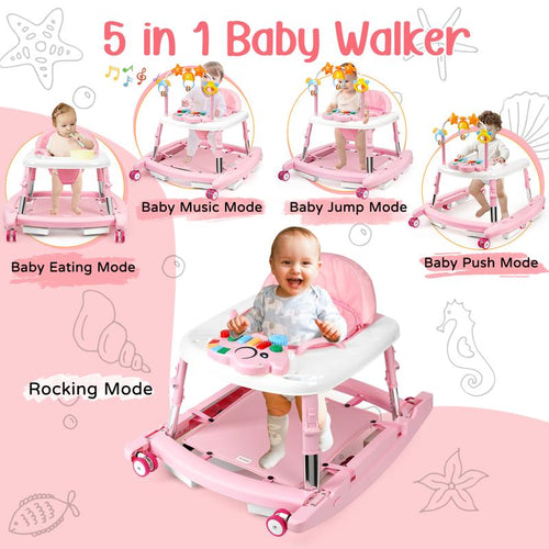 5-in-1 Convertible Baby Walker and Rocker with Music Box