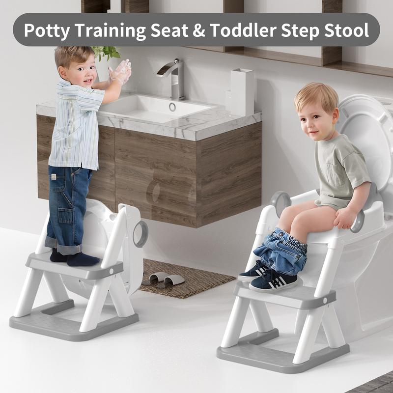 2-in-1 Toddler Potty Training Seat with Adjustable Step Stool & Safety Handles